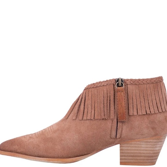 Dingo Kindred Spirit Western Fringe Suede Booties 7M Tan Leather NWOT - Picture 8 of 10